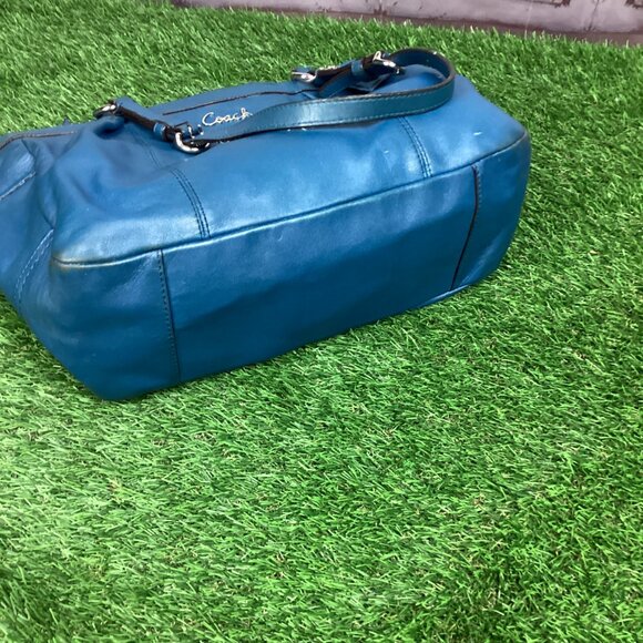 COACH Blue Leather Pleated Gallery East West Tote Handbag 17721 - Picture 5 of 16